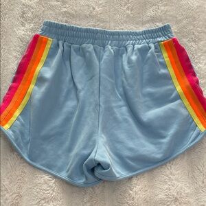 Women's Blue Shorts with Rainbow Stripes